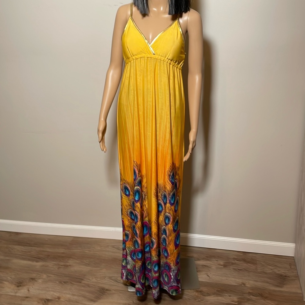 Yellow peacock long dress size M